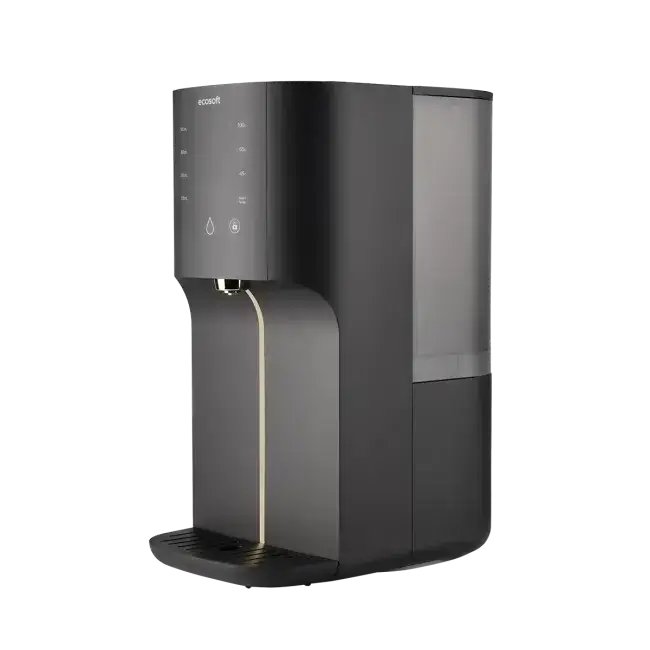 Sistem de osmoză inversă countertop fără instalare Ecosoft CROSS RAY, filtrare 3-in-1, apă caldă cu moduri 45/65/100 °C, sterilizare UV și afișaj TDS