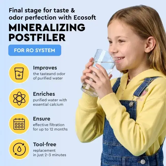 Filtru inline pentru remineralizare, Ecosoft PD2010, mineralizare cu calciu, magneziu și potasiu, conectori rapizi de 1/4", dimensiune 10x2