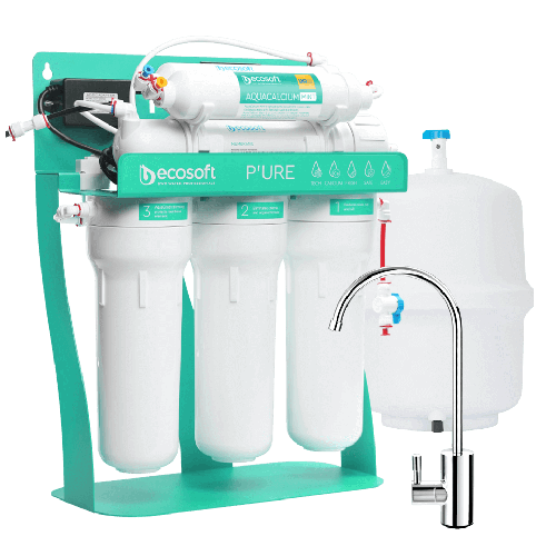 Osmoza inversa premium, Ecosoft Calcium MINT PRO, pompa de presiune pe cadru metalic, 75 GPD, 6 stadii cu remineralizare cu calciu si postcarbune