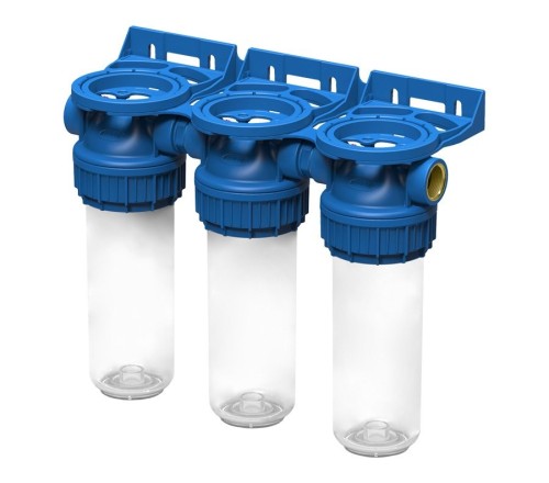 Set 3 carcase transparente, FILTRO Triplex TPP3P, conexiune din alama de 3/4