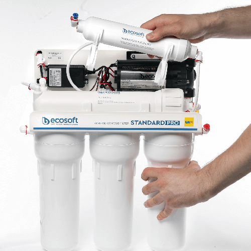 Osmoza inversa cu pompa, Ecosoft Standard MO550PS, 5 stadii, postcarbune și cadru metalic
