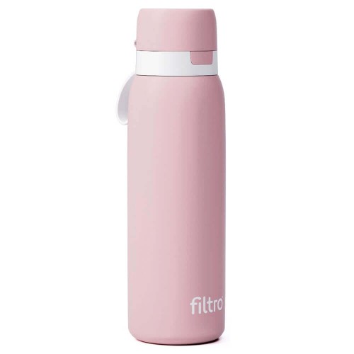 Termos cu cartuș carbon activ, THERMO PURE 740 CB, perete dublu cu vacuum pentru etansare optima pentru 12 ore, finisaj roz