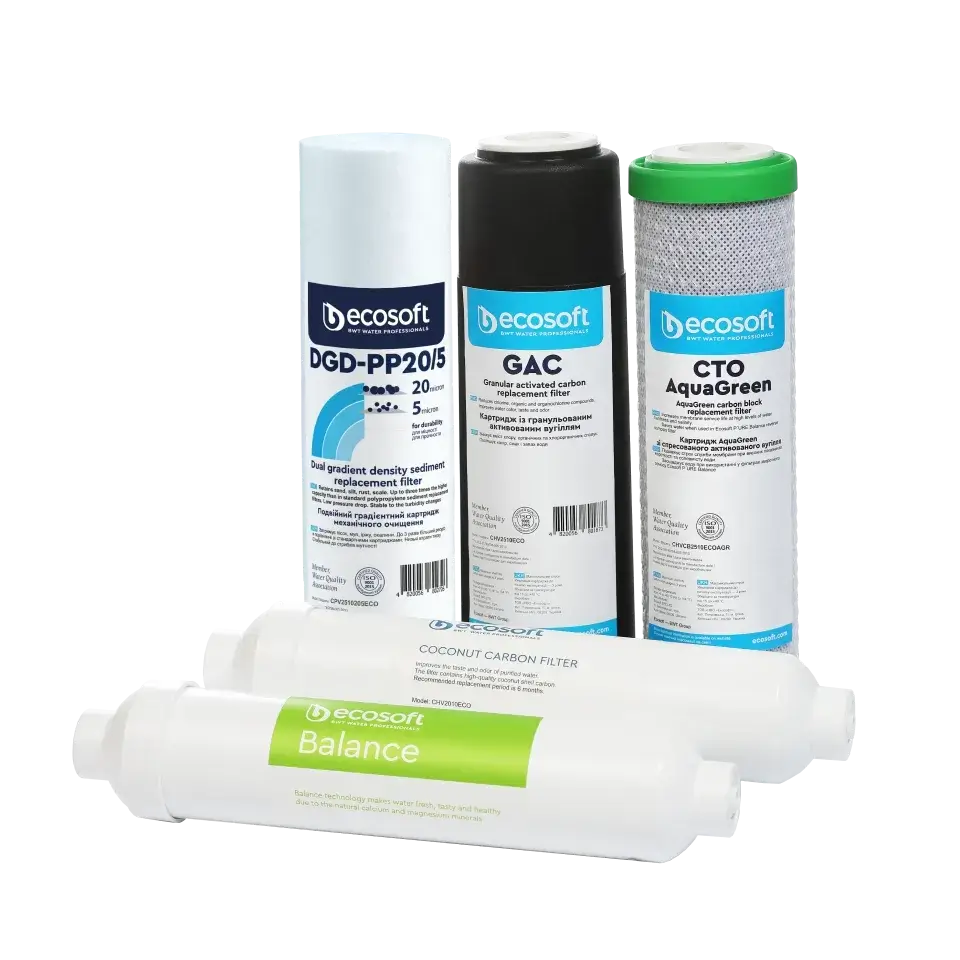 Set balance intermediar, 5 cartușe osmoză inversă premium, prefiltrare, postfiltrare și mineralizare Ca+Mg, 6 luni, standard 10