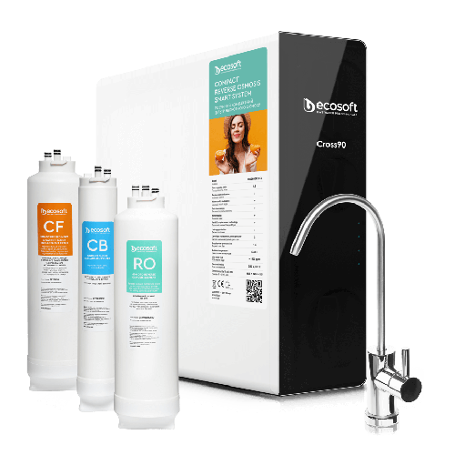 Osmoza inversa direct flow, Ecosoft Cross90, 1.5 litri/min, cartuse twist, membrana 600 GPD, baterie smart cu indicator