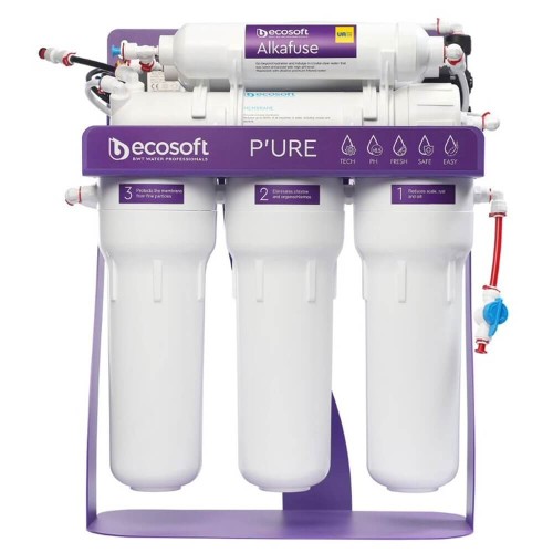 Osmoza inversa premium, Ecosoft Alkafuse MO675ALCPUREDTW, pompa de presiune pe cadru metalic, 75 GPD, 6 stadii cu alcalinizare si crestere PH 7-10