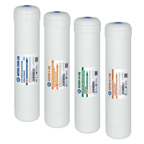 Set 4 filtre cu carcasa alba, filet de 1/4″, sedimente, dedurizare, carbune activat bloc si granular, dimensiune 12