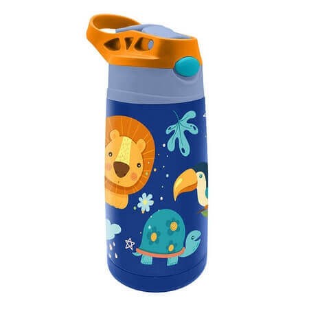 Recipient din inox, FILTRO KiDS Jungle, cu finisaj mat albastru, sistem antipicurare, volum 450 ml