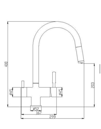 Baterie 3 căi, PREMIER Extend Black, finisaj negru mat, furtun extensibil cu duș, flux separat apă filtrată și apă menajeră (rece și caldă)