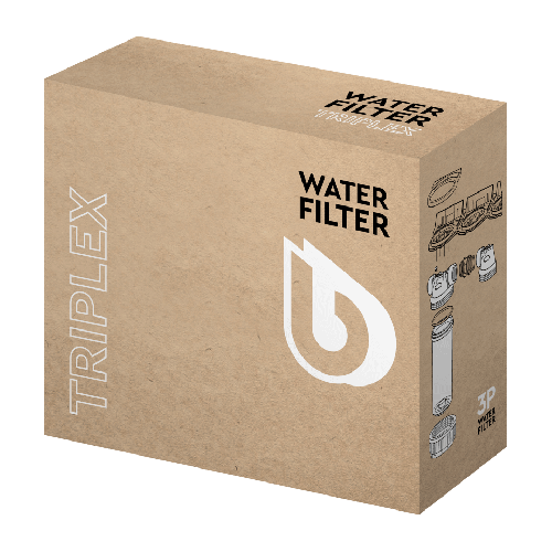 Sistem de filtrare, Ecosoft 3P Grey Triplex 10", valva de purjare, set de cartuse inclus, pentru apa de ploaie, conexiune 3/4"