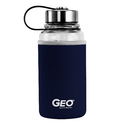 Recipient sport cu protectie albastra, capac mare de 6.5 cm, volum 1 litru