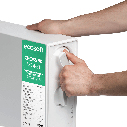 Osmoza inversa direct flow, Ecosoft Cross90 Balance, 1.5 litri/min, cartuse twist, membrana 600 GPD, baterie smart cu indicator
