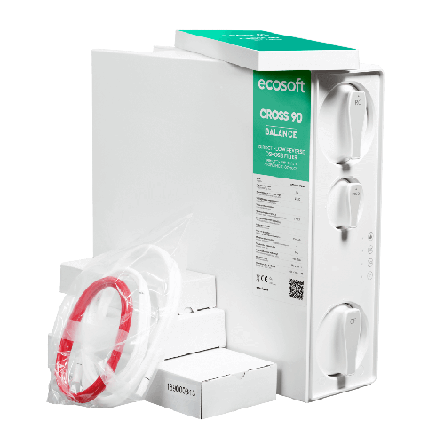 Osmoza inversa direct flow, Ecosoft Cross90 Balance, 1.5 litri/min, cartuse twist, membrana 600 GPD, baterie smart cu indicator