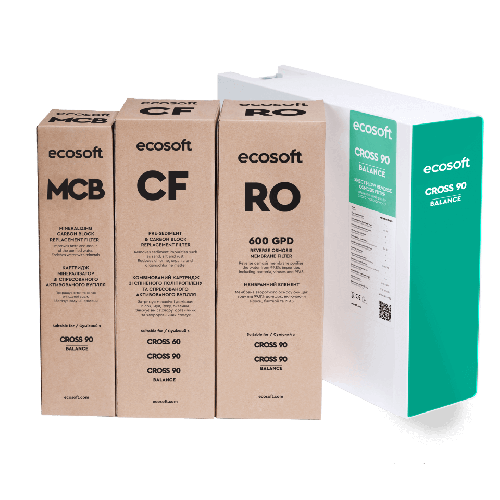 Osmoza inversa direct flow, Ecosoft Cross90 Balance, 1.5 litri/min, cartuse twist, membrana 600 GPD, baterie smart cu indicator