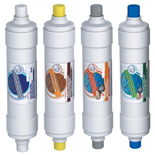 Set de 4 cartuse, AquaFilter EXCITO-B-CLR-CRT, cu conector rapid si carcasa alba