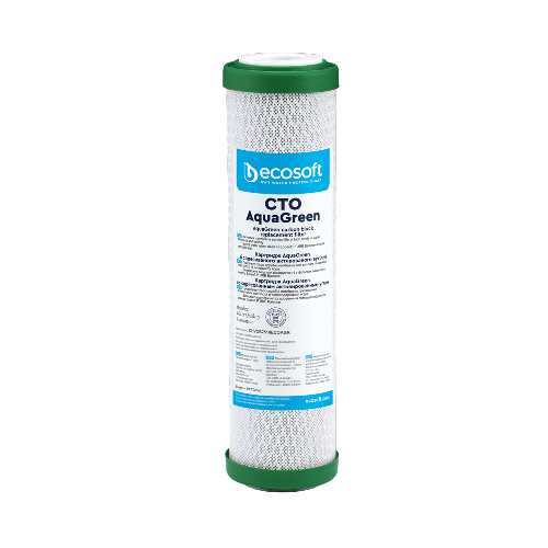 Cartus din carbune activat bloc, Ecosoft AquaGreen CTO, din coaja de nuca de cocos, cu granule pentru protectie anticalcar, 10
