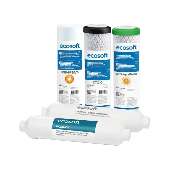 Set balance intermediar, 5 cartușe osmoză inversă premium, prefiltrare, postfiltrare și mineralizare Ca+Mg, 6 luni, standard 10"