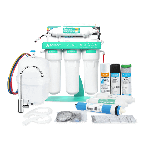 Osmoza inversa premium, Ecosoft Calcium MO675PSMACECO, pompa de presiune pe cadru metalic, 75 GPD, 6 stadii cu remineralizare cu calciu si postcarbune