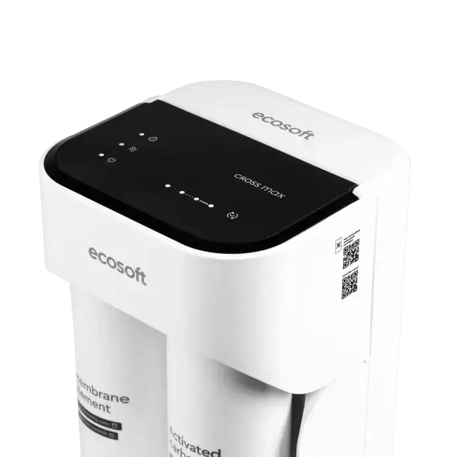 Sistem de filtrare prin osmoză inversă direct flow Ecosoft CROSS MAX MO2800PECO, debit ridicat 2 L/min, design ultracompact fără rezervor, indicator de înlocuire, oprire automată