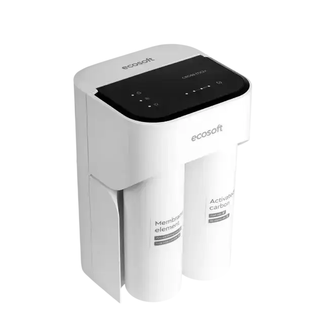 Sistem de filtrare prin osmoză inversă direct flow Ecosoft CROSS MAX MO2800PECO, debit ridicat 2 L/min, design ultracompact fără rezervor, indicator de înlocuire, oprire automată