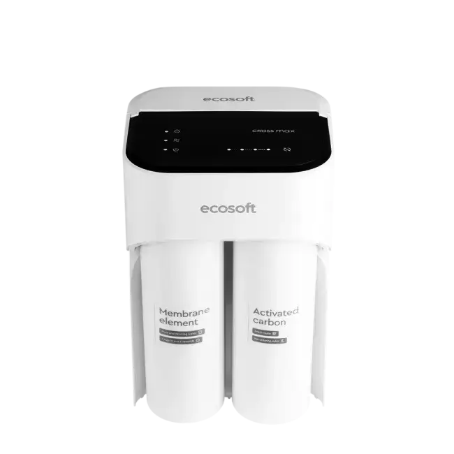 Sistem de filtrare prin osmoză inversă direct flow Ecosoft CROSS MAX MO2800PECO, debit ridicat 2 L/min, design ultracompact fără rezervor, indicator de înlocuire, oprire automată