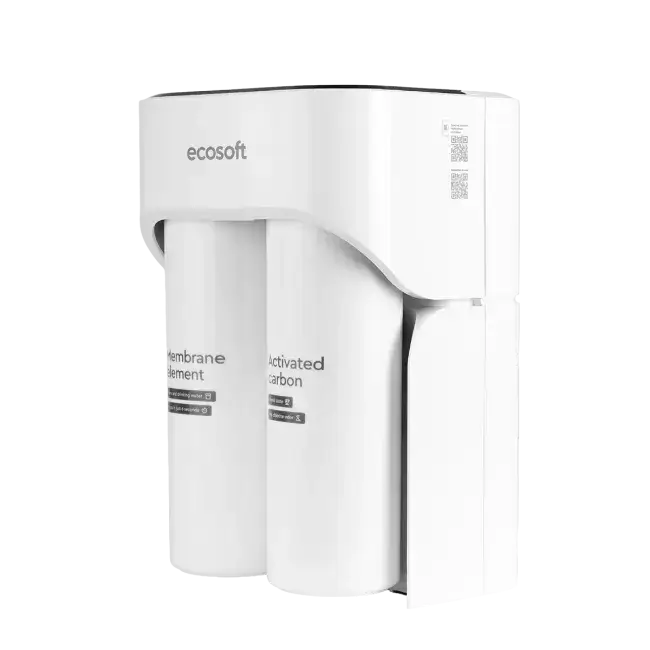 Sistem de filtrare prin osmoză inversă direct flow Ecosoft CROSS MAX MO2800PECO, debit ridicat 2 L/min, design ultracompact fără rezervor, indicator de înlocuire, oprire automată