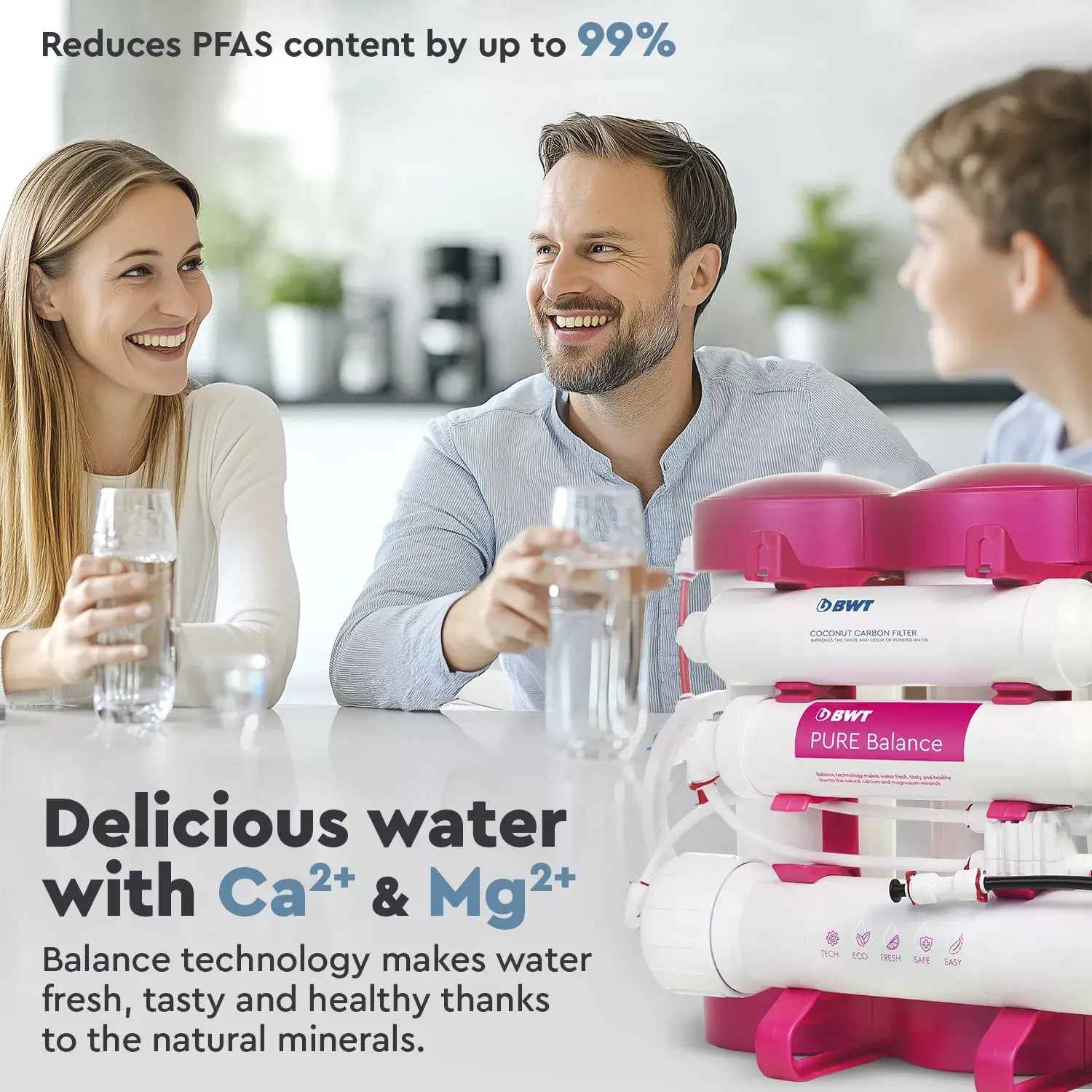 Osmoza inversa premium, BWT P'URE Balance PINK, MO675MBALBWTPINK, 6 stadii, eficienta ridicata, remineralizare cu calciu si magneziu